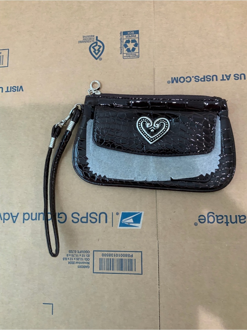 Candie's Black Croc-Embossed Wristlet with Silver Heart Accent
